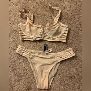 Brand new with tags Victoria secret unlined mesh plung bra and cheeky panty set